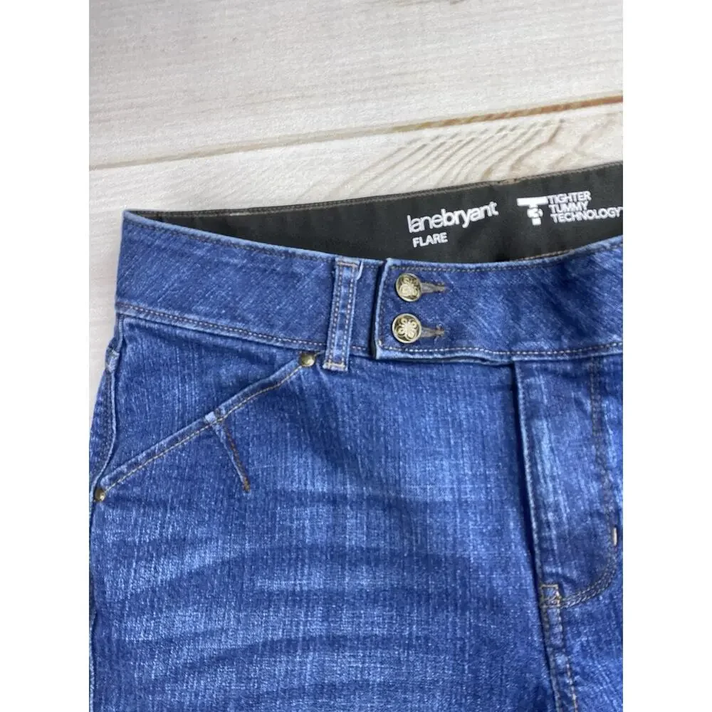 Lane Bryant Flare Jeans Sz 14 Tall High Rise Tighter Tummy Technology Dark Blue